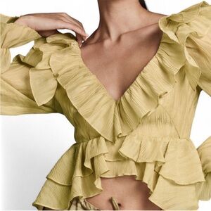 Anthropologie Ruffled V-Neck Blouse in Cream